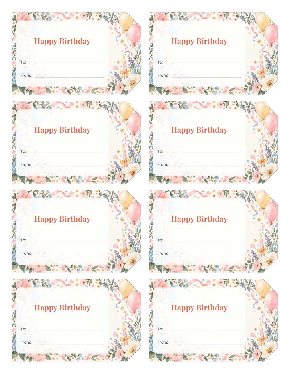 Preview of the first page of Birthday tags (PDF)