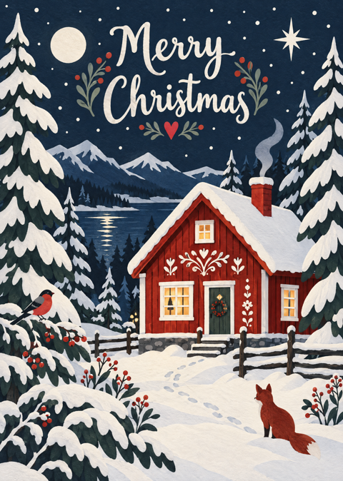Preview of Illustrated Holiday Card & Gift Tag Pack