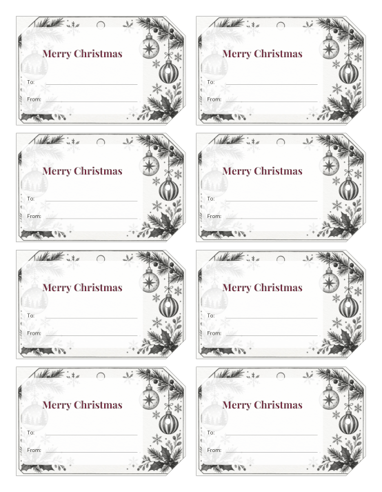 Preview of Printable Christmas Gift Tags Black and White