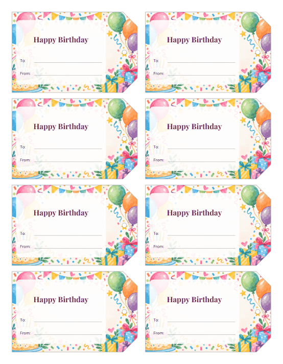 Preview of Printable Gift Tags for Birthday